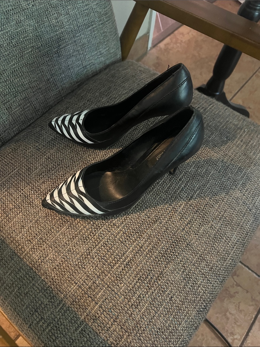 White House Black Market Black and White Striped Pointed Toe Pumps